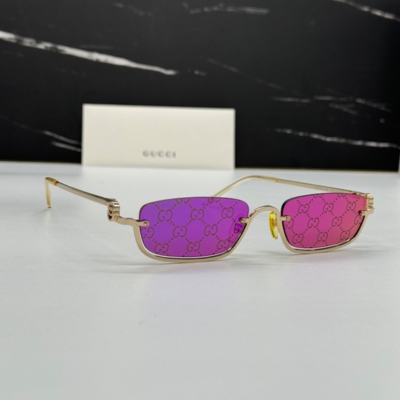 NEW GUCCI HALF RIM METAL SUNGLASSES NEW COLLECTION AUTHENTIC GUCCI SUNGLASSES - Picture 1 of 15